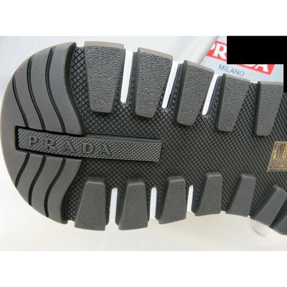 NIB PRADA 4E3382 WHITE NYLON GRAY GABARDINE LOGO PLATFORM SNEAKERS 8.5 / US 9.5 main image 2